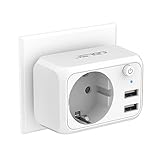 JSVER USB Steckdose 4000W mit 2 USB Anschluss,Steckdosenadapter USB Adapter Steckdose Schuko Stecker mit USB Ladegerät, Ladestecker USB mit Schalter für Phone und Haushaltsgeräte-Weiß