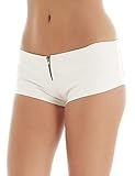 YOOJIA Damen Hotpants Lack Leder Shorts mit Zip Panty Wetlook Slips High Waist Booty Shorts Gogo Clubwear Unterwäsche Unterhose Weiss G XL