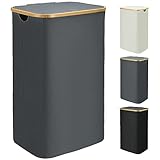 Bellzacasa Wäschekorb mit Deckel 110L, Groß Wäschebox mit Bambus Henkel und Herausnehmbaren Wäschesack Laundry Basket with Lid, Faltbarer Wäschekörbe Waschekorbsammler mit Deckel (Grau)