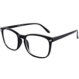 DOOViC Blaulichtfilter Lesebrille 2,0 - Schwarz/Eckig Rahmen Große Gläser Computerbrille Brille mit Sehstärke für Herren/Damen