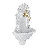 Relaxdays Wandbrunnen antik, mit Wasserhahn, nostalgisch, Waschbecken Garten, Aluguss, H x B x T 40 x 24,5 x 13 cm, weiß