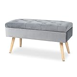 Hawthyhome Gepolstert Sitzbank mit Stauraum, Polsterbank mit samten Aufbewahrungsbox, Fußhocker mit Holzbeine für Flur Wohnzimmer Schlafzimmer 80 × 35 × 43 cm Grau…