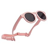 Snyvpra Baby Sonnenbrille UV400 Schutz, Weicher Rahmen mit Verstellbarem Band für Kinder 0-6 Monate, 6-12 Monate, 1-2 Jahre - Rosa Rahmen und Band