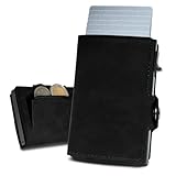 slimfin® Slim Wallet mit Münzfach - Kartenetui - Geldbeutel Herren - Geldbörse - Portemonnaie - Portmonee - Card Holder klein/Mini mit RFID Schutz - Unisex - Schwarz