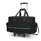 HODRANT Rollbare DJ-Kabeltasche mit abnehmbarem Trolley und Trennwand, gepolsterte Gigbag mit großem Fassungsvermögen und Mehreren Taschen für 15,6-Zoll-Laptops, DJ-Ausrüstung, Musikinstrumente