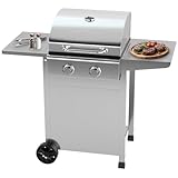 ProfiCook® Gasgrill für Temperaturen bis zu 350°C | Grillroste aus echtem Gusseisen | für Balkon | inkl. Gasdruckminderer und Schlauch | 2 Brenner | klein | 2 Ablagen | PC GG 1309 silber