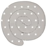 Totsy Baby XXL Bettschlange Bettkissen Stillkissen Bettrolle Bettkantenschutz Zierkissen Bettumrandung Schlange XL Handmade Weiße Sterne auf Grau 200 cm Oeko-Tex-Zertifikat