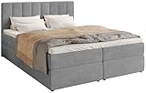 BROMARKT Boxspringbett mit Bonell Matratze Härtegrad H3 160x200cm Polsterbett mit Bettkasten Doppelbett mit Topper gepolsterte Kopfstütze Bett für Schlafzimmer Denver Hellgrau