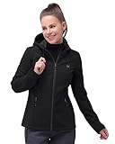 33,000ft Damen Softshelljacke Wasserdichte Winddichte Funktionsjacke Atmungsaktive Übergangsjacke Leichte Fahhradjacke mit Kapuze Windbreaker zum Laufen, Radfahren, Wandern，Schwarz 38