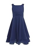 FEESHOW Festlich Mädchen Sommer Chiffonkleid Ärmellos Blumenmädchen Brautjungfer Kleid Festzug Hochzeit Partykleid Marineblau 164/14 Jahre