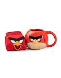 Angry Birds Becher und Socken-Set | Erwachsene Unisex Angry Birds Red J. Bird Charakter Grafikdruck Wadensocken und Keramik-Heißgetränkbecher in Rot | Rote Vogelsocken für Männer und Frauen