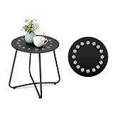 danpinera Outdoor Beistelltische mit Blumenausschnitten, Kleiner Runder Gartentisch, Wetterfester Stahl Patio Couchtisch für Patio, Hof, Balkon, Garten, Schwarz