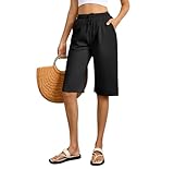 Zilams Kurze Hose Damen Sommer Bermuda Shorts mit Taschen und Kordelzug Damenshorts für Frauen Casual Bermudas Damen Sommer Schwarz M