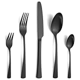 Gifcomda Schwarz Matt Besteck Set, 30-teiliges Edelstahl Besteck Set für 6 Personen, Hochglanzpoliert Besteckset mit Messer, Gabel, Löffel, Spülmaschinenfest