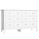 FOREHILL 133cm Kommode weiß mit 6 Schubladen Sideboard Komodenschrank für Schlafzimmer Wohnzimmer Flur 133x45x79,5cm