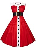 Evensu Damen Weihnachten Kleid Plus Size Ärmelloses Kleid Frauen 1950er Vintage A-Linie Cocktail Urlaub Party Kleider, Ein rotes Kleid, 38-40