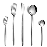 Besteck Set, Besteck Set für 6 Personen, 30 teilig Besteck Set, Silber Besteck, Besteckset aus Edelstahl, Essbesteck mit Messer, Gabel, Löffel, Spülmaschinenfest＆Spiegelpoliert