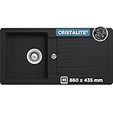 SCHOCK Küchenspüle Typos D-100S Nero 86x43,5 cm - CRISTALITE® Schwarz mit Abtropffläche - Küchenspüle ab 45 cm Unterschrank - Reversible Einbauspüle Schwarz - Inklusive Exzenterbedienung
