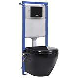 Hänge Toilette Keramik, Badezimmer Wand WC mit Einbau-Spülkasten, Toilettensitz mit Absenkautomatik, Einfache Montage, Moderne, 36 x 48 x 41.5 cm, Keramik + Kunstoff