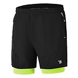 donhobo Kurze Hosen Herren 2 in 1 Shorts Laufshorts Sommer Schnelltrocknende Sporthose Gym Jogging Trainingsshorts Schwarz Grün XL