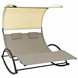 Gecheer Doppelliege Schaukelliege Tagesbett Mit Sonnendach,Doppel Sonnenliege Gartenliege Liege Gartenmöbel Relaxliege 139 x 180 x 170 cm Mit 2 Kissen,Strandliege Freizeitliege Taupe Creme