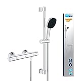 GROHE Precision Trend - Thermostat Brauseset wassersparend - 8l pro Min (3 Strahlarten, CoolTouch - kein Verbrühen am Thermostat, 60cm Brausestange, inkl. Montagewerkzeug), eckig, chrom, 34237003
