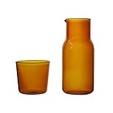 AIHEDOUJ Nacht-Wasserkaraffe-Set, Trinkglas, Wasser-Mundwasserflasche für Badezimmer, Glas, Milchflasche, Tassen-Set, Soda-Spender, Getränke, Tee, Geschenke (Farbe: Bernstein)