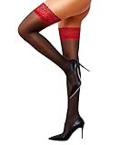 RSLOVE Halterlose Strümpfe Damen Sexy - Spitze Strapsstrümpfe Nylonstrümpfe mit Rutschfestem Silicone Schwarz und Rot