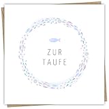 Hochwertig Karte zur Taufe mit Umschlag aus Kraftpapier - Taufkarte für Mädchen und Jungen 15x15 cm - Ideale Glückwunschkarte zur Taufe für das Patenkind als Klappkarte mit Fisch Motiv