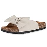 VAN HILL Damen Pantoletten Flach Schleifen Bequem Schuhe 215502 Beige 39