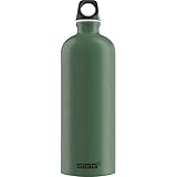 SIGG - Alu Trinkflasche - Traveller Leaf Green - Klimaneutral Zertifiziert - Für Kohlensäurehaltige Getränke Geeignet - Auslaufsicher - Federleicht - BPA-frei - Outdoor - Grün - 1L