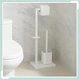Relaxdays WC Garnitur, HBT: 67,5 x 20 x 15,5 cm, Metall, Klopapierhalter stehend, Klobürste, Ersatzrollenhalter, weiß