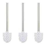Relaxdays Toilettenbürste, 3er Set, WC-Bürste, Ersatz, Abnehmbarer Bürstenkopf, Klobürste Edelstahl, HxD 35 x 8 cm, weiß
