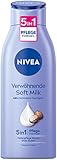 NIVEA Verwöhnende Soft Milk (400 ml), Body Milk für trockene Haut mit Tiefenpflege Serum, Feuchtigkeitspflege mit Shea Butter natürlichen Ursprungs