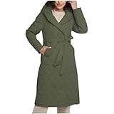 SMUXP Pufferjacke für Damen, leicht, gesteppt, mit Kapuze, lange Daunen-Alternative, Mantel mit Gürtel, Winter, warme Jacke, UK Winter 2025, armee-grün, M