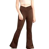 UIFLQXX Lässige Schlaghose für Kinder, hohe Taille, für Mädchen, niedliches Training, Tanzen, Yoga, Glockenhose, Leggings, Jazz, Latein-Tanz, Strumpfhose, Kinder-Outfits für Mädchen, braun, 9-10 Jahre
