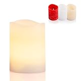 Schlaraffenland LED Kerze PARVO | 7,5x10 cm | creme | Echtwachs | LED Kerzen mit Timerfunktion | flackernde Flamme | batteriebetrieben | Kerzen mit Timerfunktion | Kerzen mit Batterie |