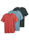 Jockey Herren Unterhemd Classic V-Neck - 3er Pack, Spiced Red/Dusty Skies/Tropical Green, Klein