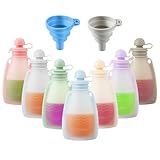 PandaEar 7 Stück Wiederverwendbare Silikon Babybrei Beutel, Quetschbeutel für Kleinkinder, BPA-freie Nachfüllbare Babybrei Aufbewahrung, 5,5 oz/156 ml Babynahrungsbeutel