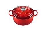 Le Creuset Signature Gusseisen-Bräter mit Deckel, Ø 24 cm, Rund, Für alle Herdarten und Induktion geeignet, Volumen: 4,2 l, 4,305 kg, Kirschrot, 21177240602430