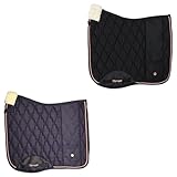 Marengos - Schabracke Modern Rosé | Dressurschabracke m. Schaumstoff-Füllung & Tasche | Polsterung am Widerrist | Barockschabracke m. floraler Steppung & Zierkordel | Warmblut Schabracke in Schwarz