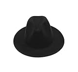 Upstore Damen Fedora-Hut mit breiter Krempe, Filz, flach, Panamahut, Schwarz, Schwarz , 22-23 inches