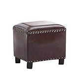 Quadratische Leder-Fußstütze mit Nieten, Massivholz-Ottomane, nordischer Schuhwechselhocker, groß, Blau & Kaffee, stilvolle Wohnkultur für Wohnzimmer & Eingangsbereich