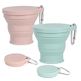 2 Stück Faltbare Silikon-Becher, 180ml BPA-frei Faltbecher Silikon mit Luftdichter Deckel Wiederverwendbares Faltbare Reisebecher Tragbares Faltbarer Becher für Picknick, Camping, Wandern (green+pink)