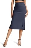 Damen Elegant Unternehmen Dehnbar Bodycon Fishtail Bleistiftrock Hohe Taille Midi Röcke mit Schlitzen(L, Marineblau)