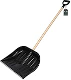 KOTARBAU® Schneeschaufel Schneeschieber 48cm mit Holzstiel Verstärkt Kunststoff Schild mit Metallbeschlag mit Ergonomischem Griff Schwarz 128 cm