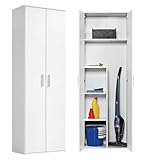 mokebo Besenschrank Mehrzweckschrank (60x180 cm) 'Der Lange' aus Holz auch als Haushaltsschrank, Putzschrank, Staubsaugerschrank, Vorratsschrank oder Flurschrank in Weiß