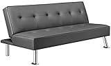 Yaheetech 3er-Sofa Couch Schlafsofa Bettsofa Klappsofa mit Schlaffunktion, Kunstleder, grau