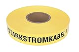 PremSecure Trassenwarnband Achtung Starkstromkabel 75m Trassenband Warnband Trassierband Erdkabel 40mm breit 0,15mm stark schwarz gelb kurz