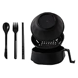 mophrati Haushalts Instantnudeln Kocher Set, BPA freies Kunststoff Trio PP, multifunktionales Nudelschüssel Set, Suppenschüssel, Plastikschüssel, Schwarz, Kommt mit Geschirr